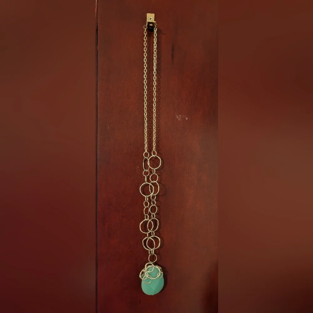 Lia Sophia Aqua Glass Pendant Necklace Silver Statement Coastal Quiet Luxury - Picture 9 of 9